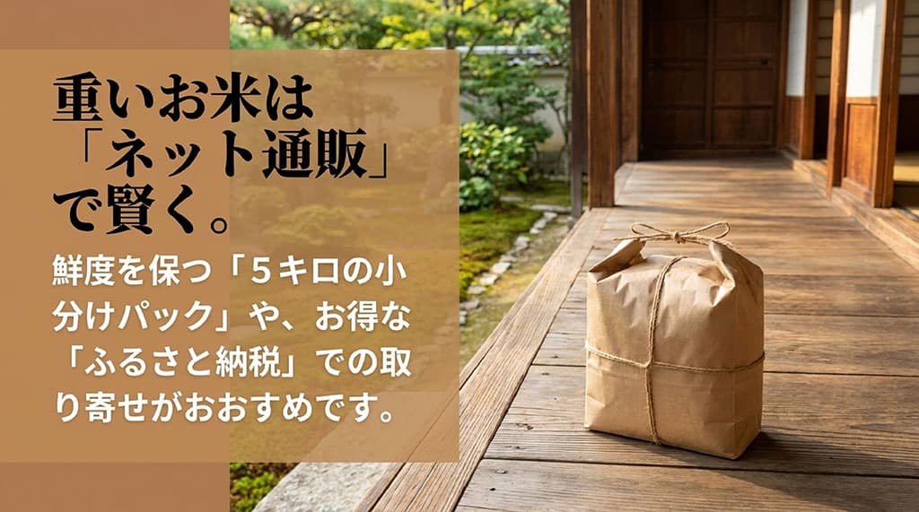 重いお米はネット通販やふるさと納税で賢く取り寄せることをおすすめするスライド