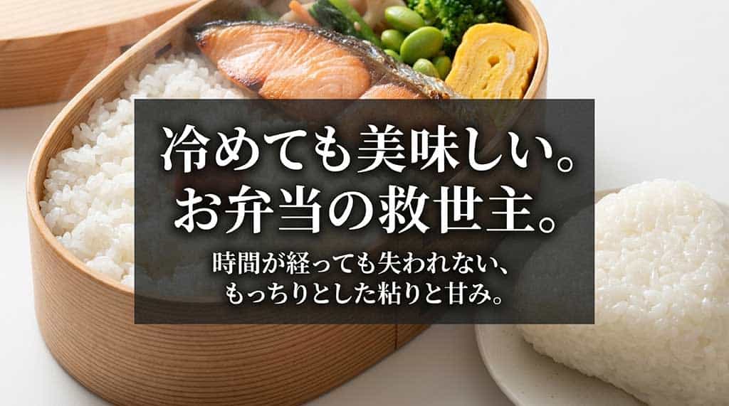 時間が経ってももっちりとした粘りと甘みが失われない、お弁当やおにぎりに最適なあきほなみの魅力