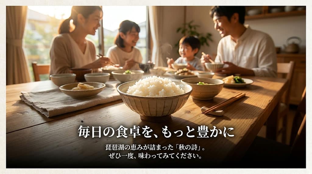 毎日の食卓を、もっと豊かに。琵琶湖の恵みが詰まった「秋の詩」をぜひ一度味わってみてくださいというメッセージ。