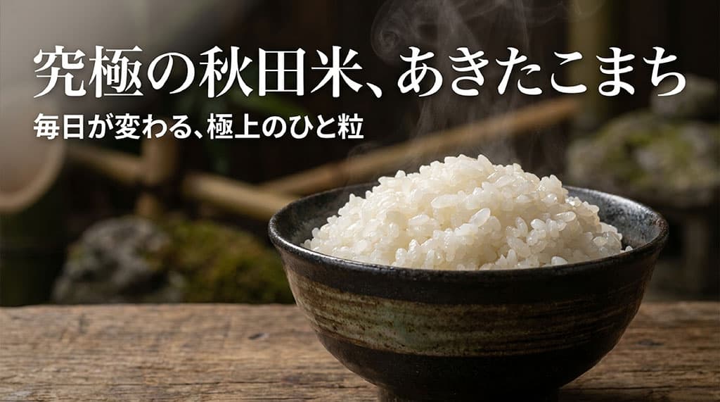 究極の秋田米あきたこまち。艶があり上品で、冷めても極上の美味しさ。