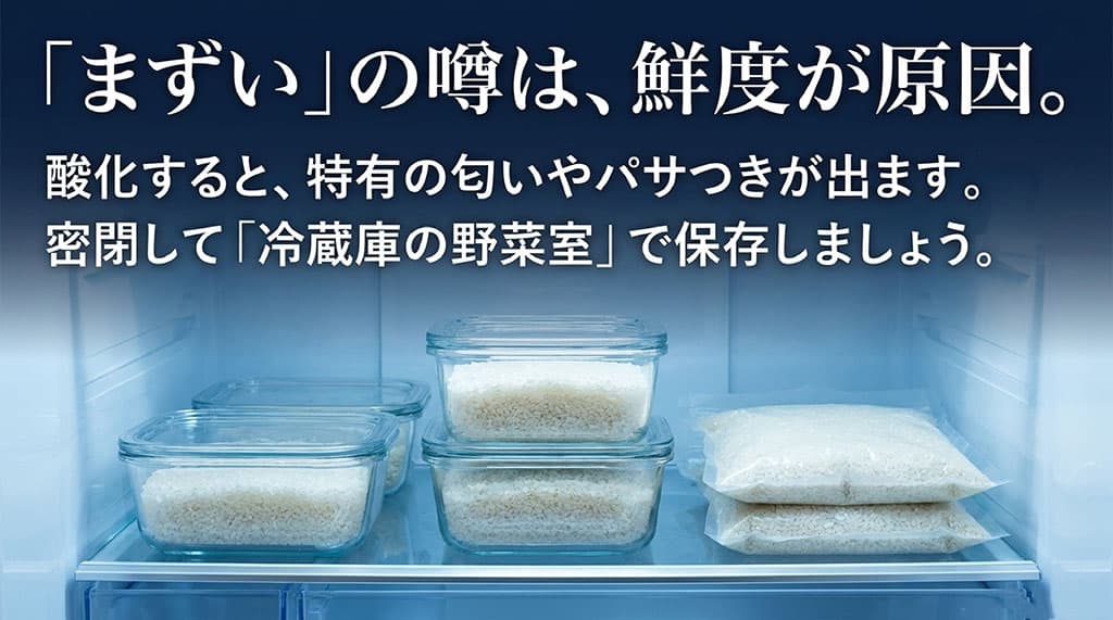 「まずい」の噂は、鮮度が原因。酸化すると、特有の匂いやパサつきが出ます。密閉して「冷蔵庫の野菜室」で保存しましょう。