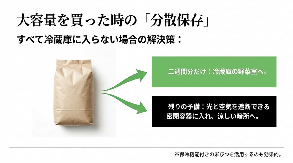 冷蔵庫に入り切らない10kgのお米を分散して保存する方法