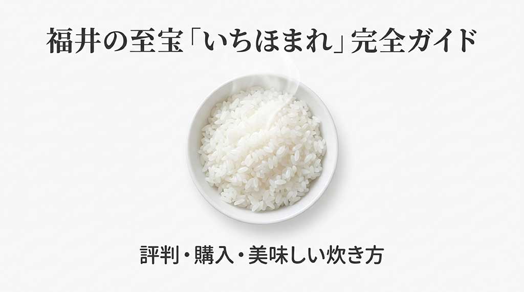 福井県の高級ブランド米「いちほまれ」の炊きたてご飯とガイド資料の表紙