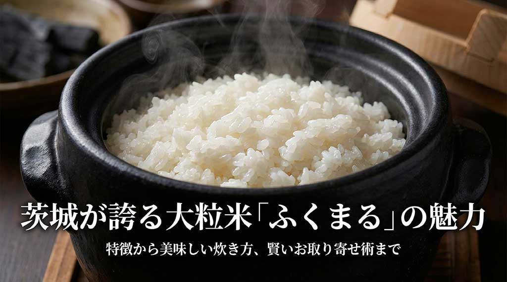 茨城県の大粒米「ふくまる」の魅力、美味しい炊き方、お取り寄せ術を解説するスライドの表紙