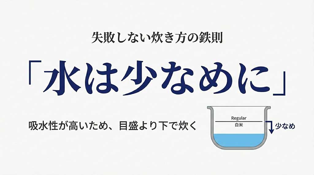 吸水性が高いため炊飯器の目盛より少し下で炊く、いちほまれ専用の水加減のコツ