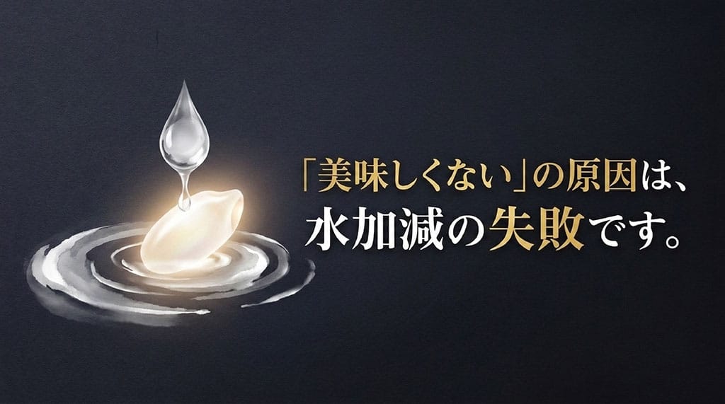 きたくりんが美味しくないと言われる原因は水加減の失敗であることを示すスライド
