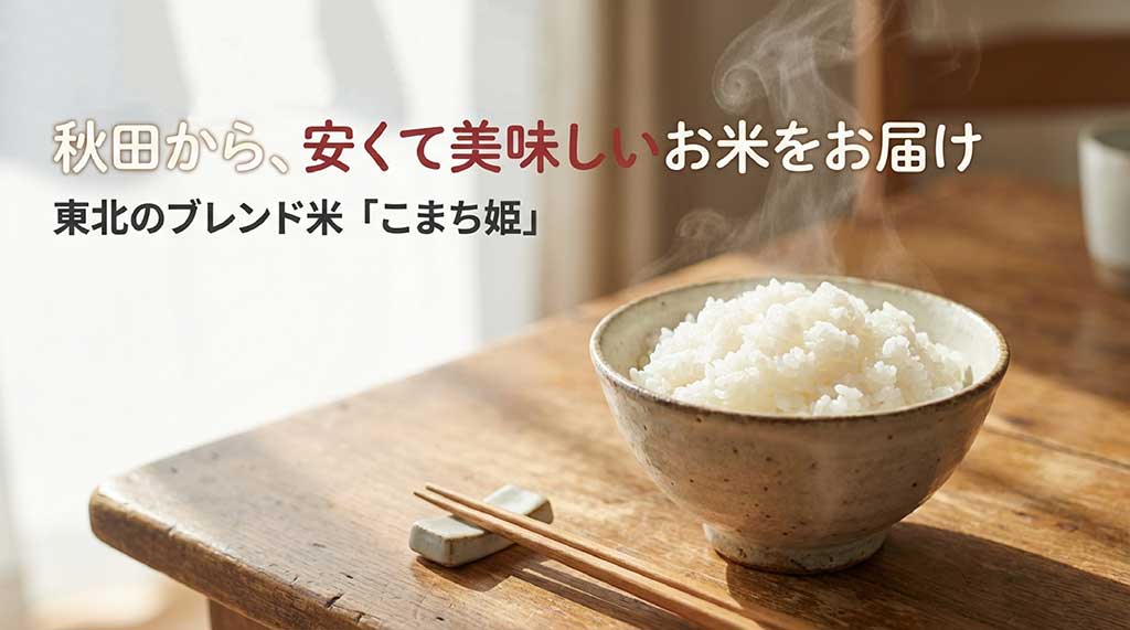 秋田から安くて美味しいお米を届ける東北のブレンド米「こまち姫」のタイトルスライド