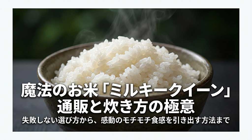 魔法のお米「ミルキークイーン」の通販と炊き方の極意を紹介するタイトルスライド