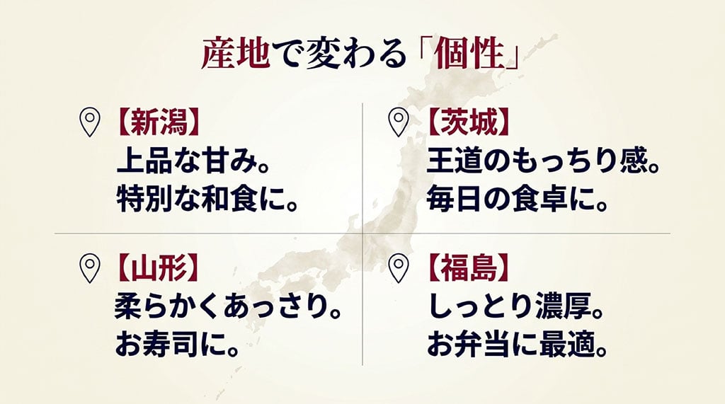 新潟・山形・茨城・福島の各産地におけるミルキークイーンの食感の違いとおすすめ用途のまとめ