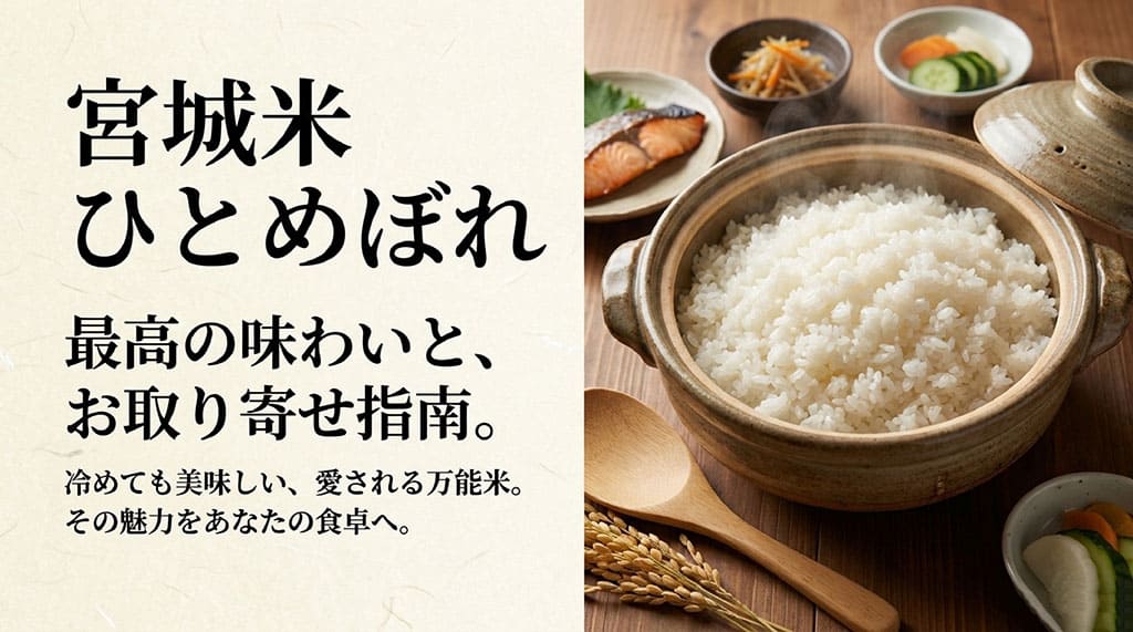 宮城米ひとめぼれの魅力とお取り寄せ指南が書かれたスライドのサムネイル画像