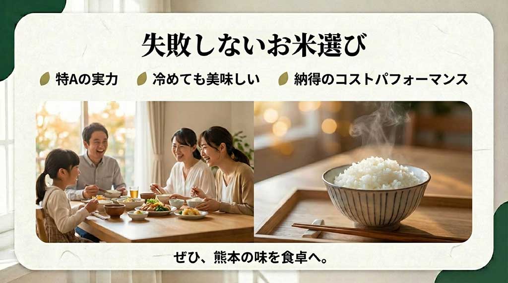 特Aの実力と納得のコストパフォーマンス。熊本の味を食卓へ届ける、失敗しないお米選びのまとめ