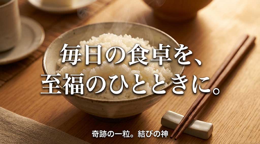 毎日の食卓を至福のひとときにする三重のブランド米「結びの神」のクロージングイメージ