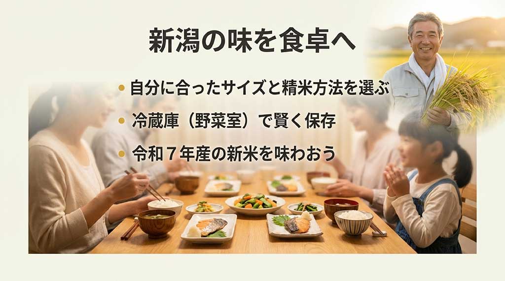 自分に合ったサイズ・精米選び、冷蔵庫での賢い保存を実践し、令和7年産の新米を味わうための最終チェック