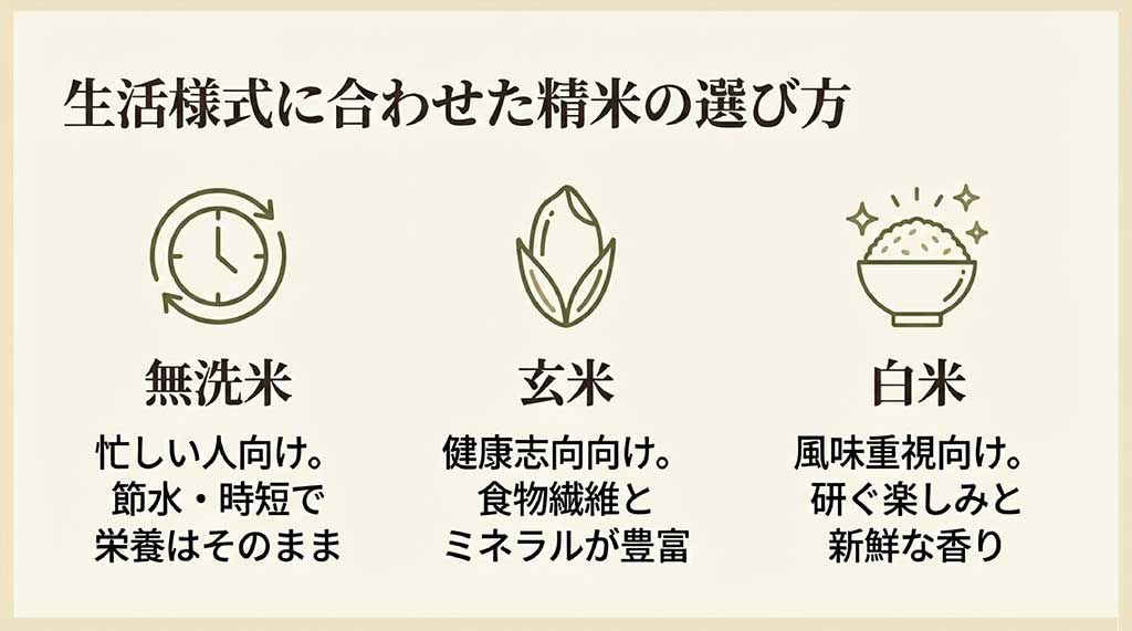 無洗米・玄米・白米それぞれの特徴とライフスタイル別の選び方