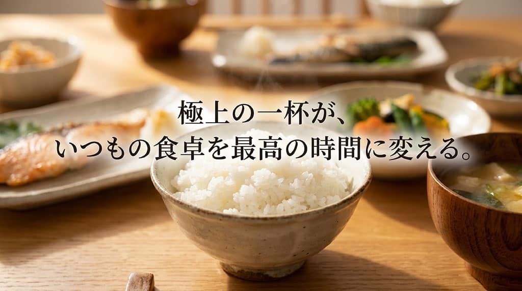 「極上の一杯が、いつもの食卓を最高の時間に変える。」というメッセージが書かれたスライド。