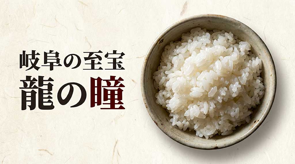「岐阜の至宝 龍の瞳」と書かれた、ブランド米の紹介タイトル画像