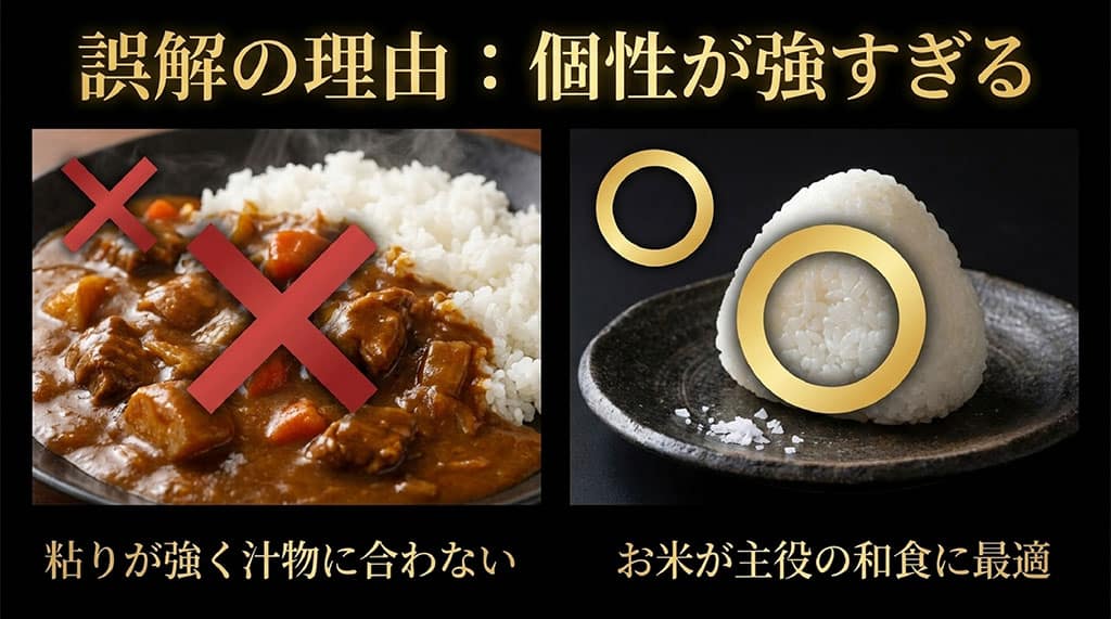 岐阜米・龍の瞳を使ったおにぎりの写真と炊き方のポイント.