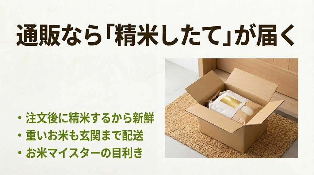 段ボールで届く精米したてのお米。お米マイスターが目利きした新鮮な米が玄関に届く通販のメリット