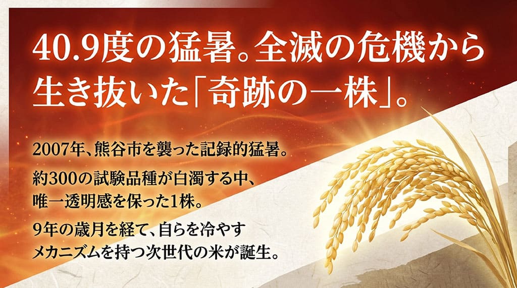 2007年熊谷の記録的猛暑を生き抜いた奇跡の一株から誕生した彩のきずなの解説