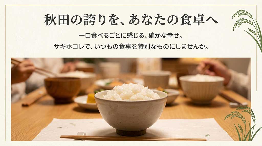 サキホコレでいつもの食事を特別なものにしようと呼びかける、まとめのイメージ画像