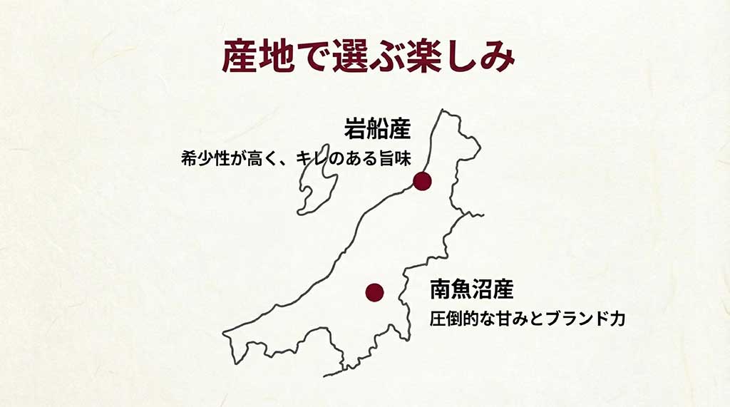 希少な岩船産と圧倒的な甘みの南魚沼産、それぞれの新之助の特徴