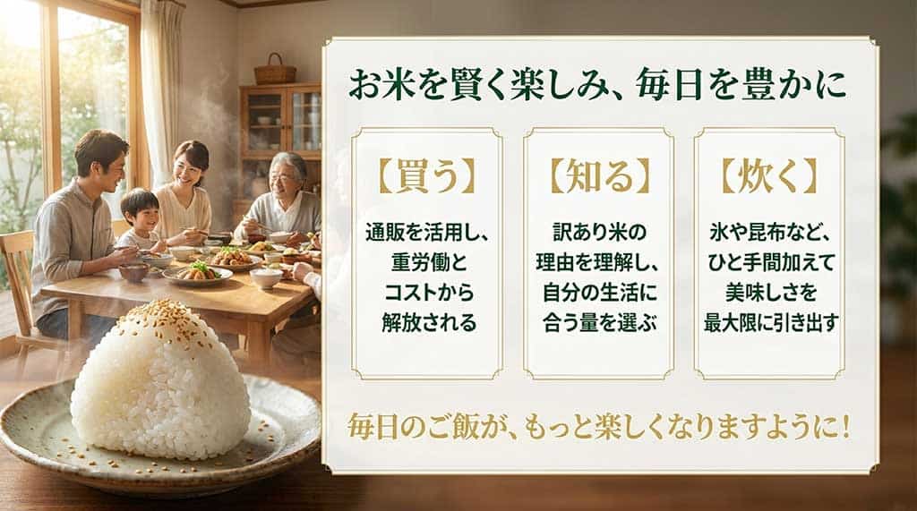 通販で買う、訳ありを知る、一手間加えて炊く、というお米生活を豊かにするまとめ