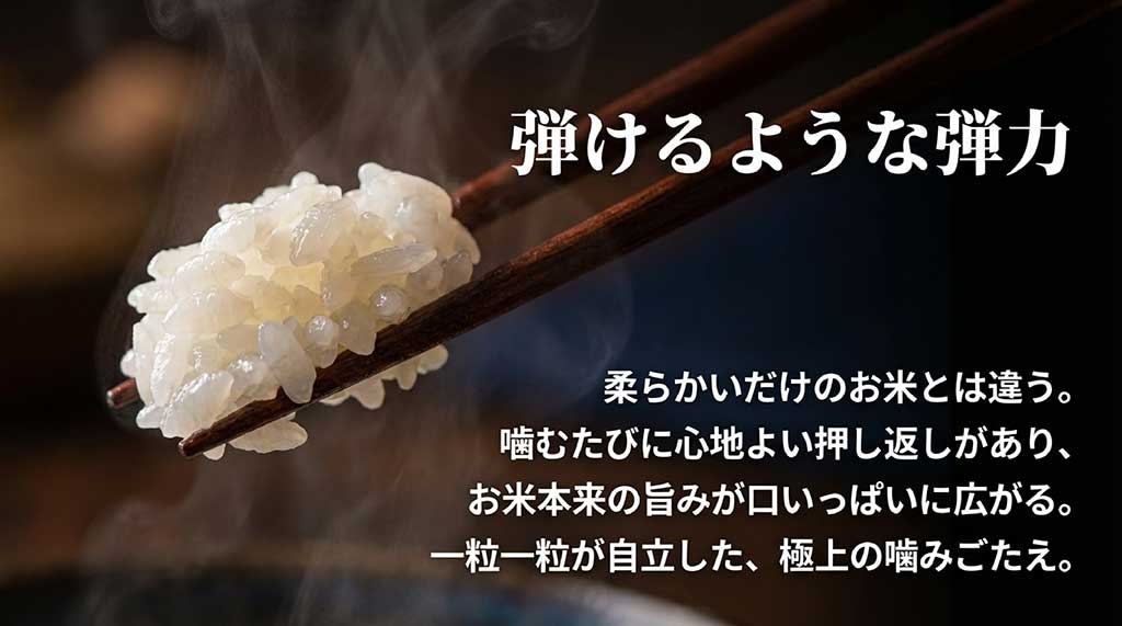 噛むたびに心地よい押し返しがある、一粒一粒が自立した極上の噛みごたえの解説