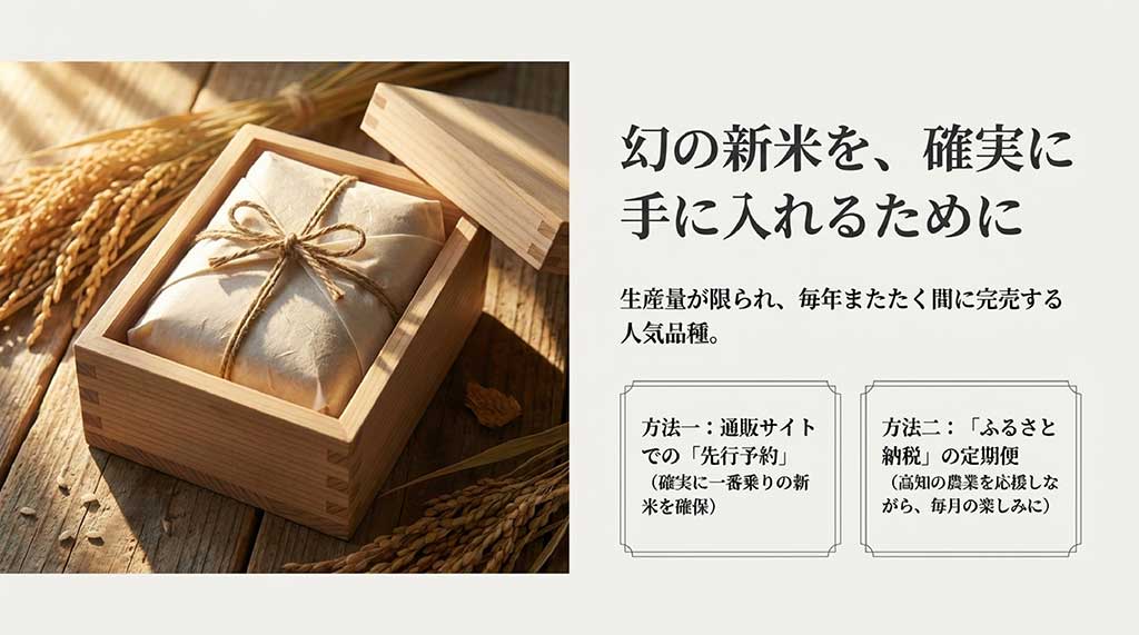 人気品種よさ恋美人を確実に入手するための通販サイト先行予約とふるさと納税定期便の案内スライド